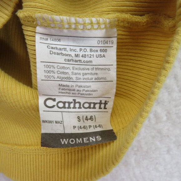 Carhartt‎ Shirt Womens Size Small Yellow Ribbed Long Sleeve Henley Gorpcore - Picture 6 of 11
